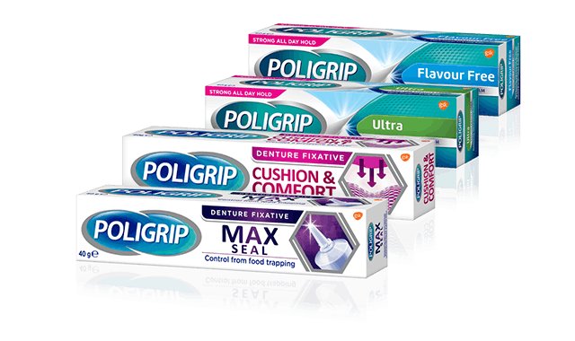 Poligrip denture adhesive product range 