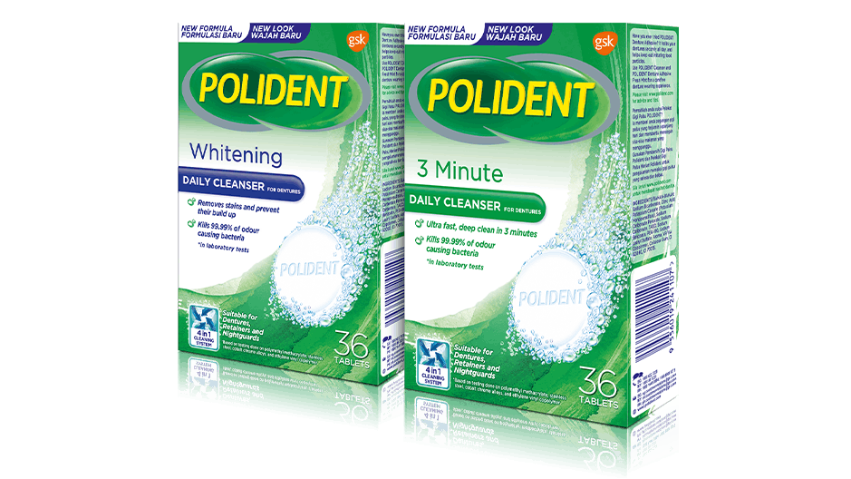 Suite of Polident Denture Cleanser products