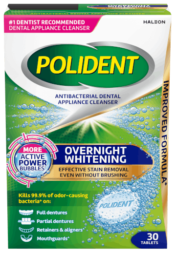 Polident overnight whitening dental appliance cleanser pack shot