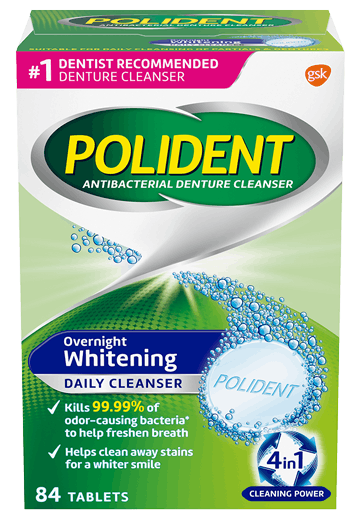 Polident overnight whitening daily cleanser pack shot