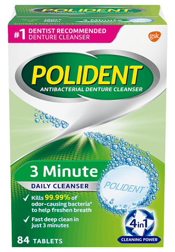 Polident 3 minute daily denture cleanser pack shot