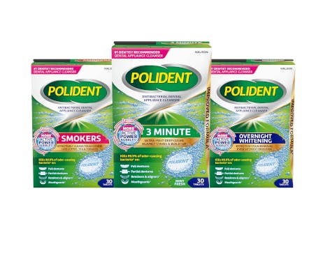 Suite of Polident Denture Cleanser products