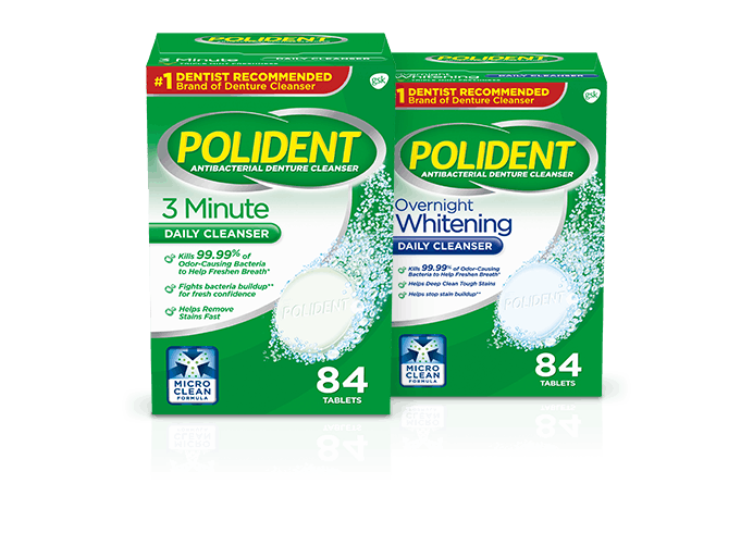 Suite of Polident Denture Cleanser products