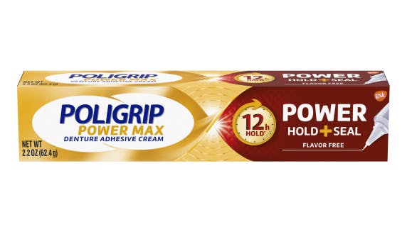 Poligrip Power Max Power Hold Plus Seal Denture Adhesive Cream, Denture  Cream for Secure Hold and Food Seal, Flavor Free - 2.2 oz (Pack of 4)