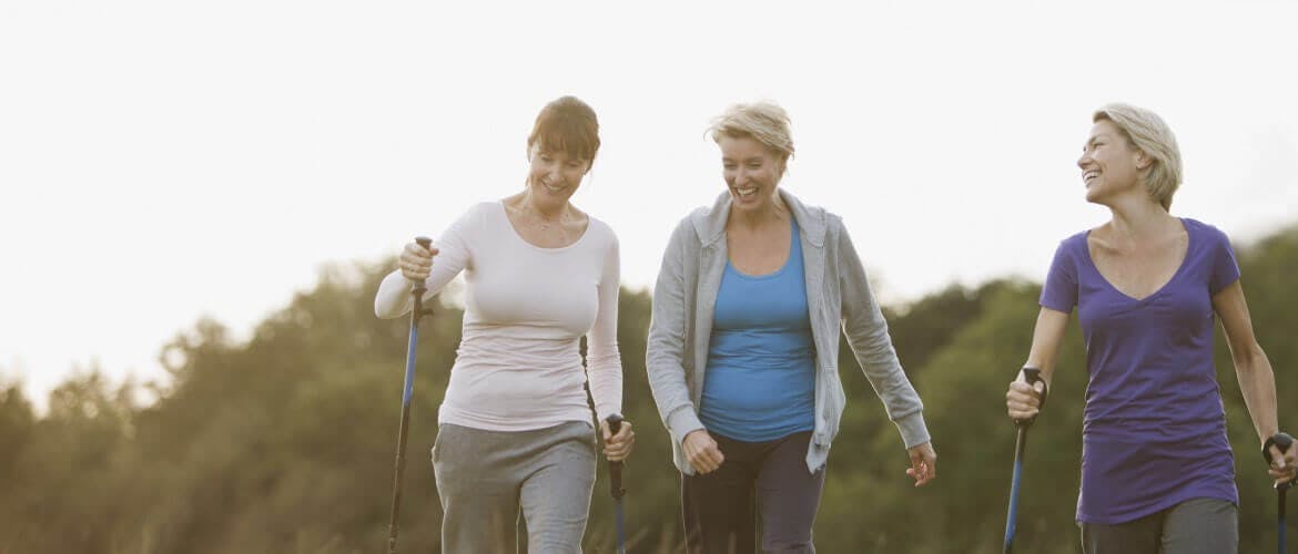 Woman walking with friends