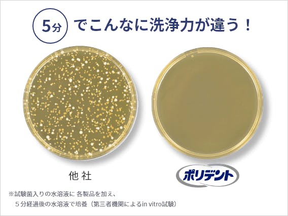 ５分洗浄後の他社とのシャーレ―の除菌画像