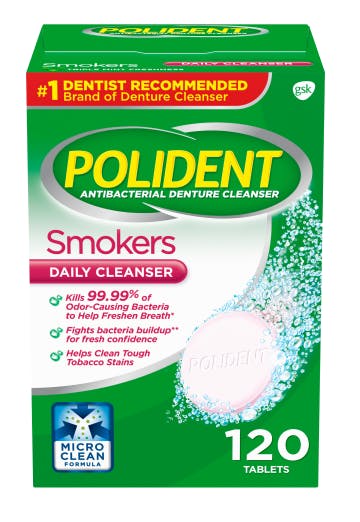 Polident smokers daily denture cleanser pack shot