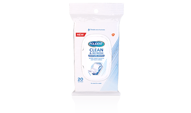 polident clean and refresh dentures wipes