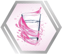 a glass with a pink liquid in it