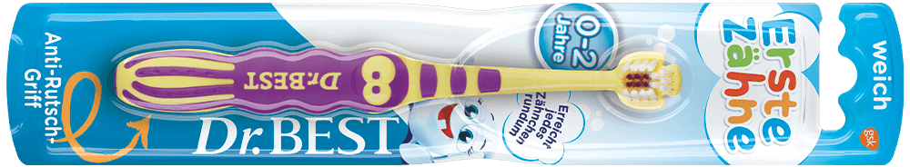 Packung der Dr.BEST Erste Zähne Zahnbürste für Kinder von 0 bis 2 Jahren