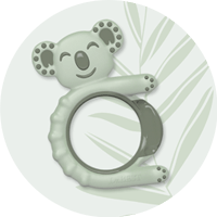 Beißring in Koala -Form: rutschfestes, babygerechtes Spielzeug mit verschiedenen Strukturen, Rillen und Unebenheiten.