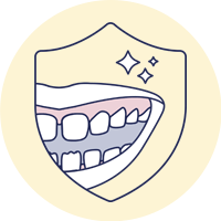 Icon in Form eines Schildes, das einen lächelnden Mund mit strahlenden Zähnen zeigt.