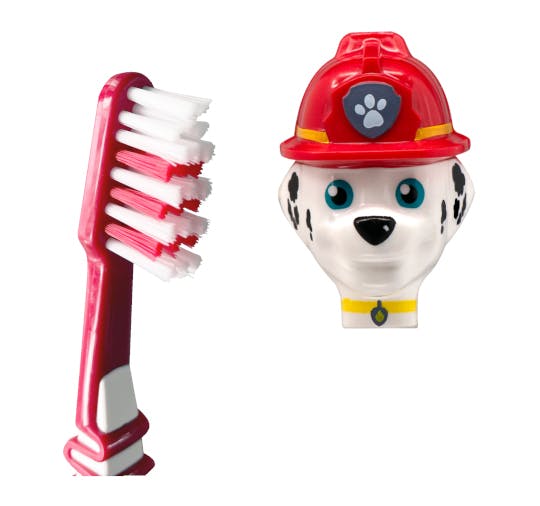 Detailansicht des Bürstenkopfes der Dr.BEST Paw Patrol Zahnbürste für Kinder bis 7 Jahre