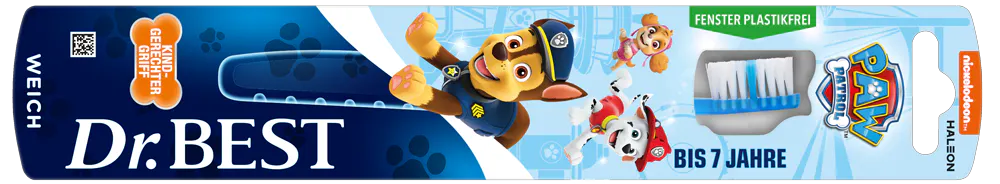 Packung der Dr.BEST Paw Patrol Zahnbürste für Kinder bis 7 Jahre