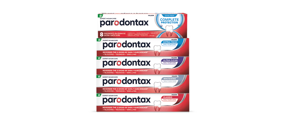 Група от продуктовата гама пасти за зъби parodontax, формулирани с натриев бикарбонат за подпомагане отстраняването на плака.
