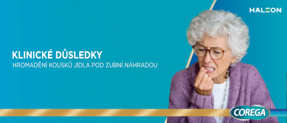 Klinické důsledky hromadění kousků jídla pod zubní náhradou