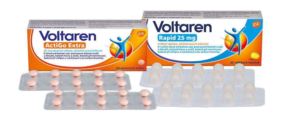 Video mechanismu působení produktů Voltaren Actigo Extra 25 mg obalené tablety a Voltaren Rapid 25 mg měkké tobolky