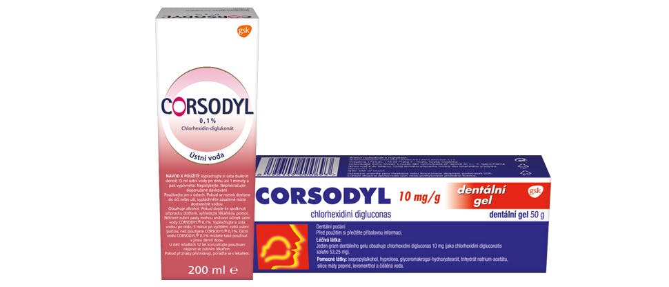Corsodyl ústní voda 0.1% a Corsodyl 10mg/g dentální gel