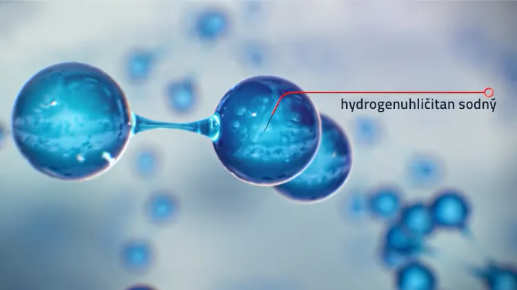 Detailní záběr na molekulu hydrogenuhličitanu sodného