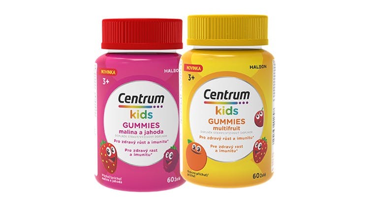 Centrum kids Gummies multifruit  a Centrum kids Gummies malina a jahoda