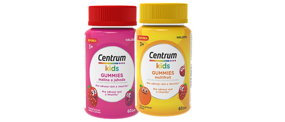 Centrum kids Gummies multifruit  a Centrum kids Gummies malina a jahoda