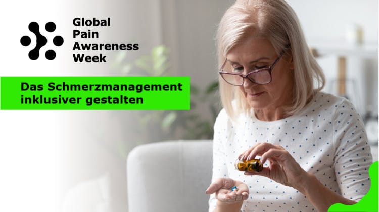 Global Pain Awareness Week: Patientin nimmt ihre Medikamente ein