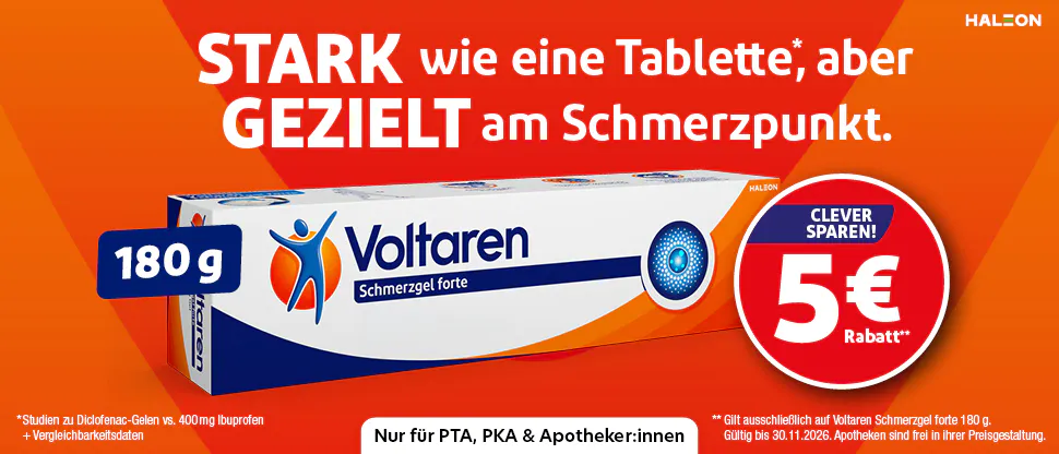 Sparvorteil für Ihre Kunden - der 5€ Rabatt-Coupon für Voltaren Schmerzgel forte 180g!*