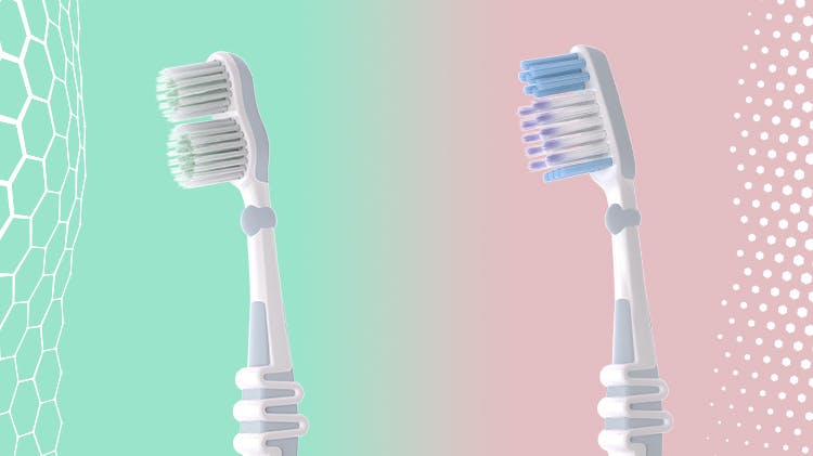 Zwei Zähne Zahnzwischenraum putzen