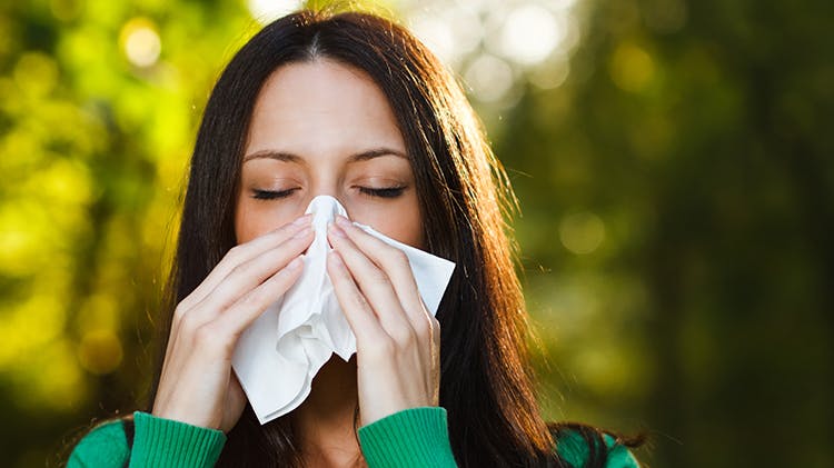 Women Green Blowing Nose