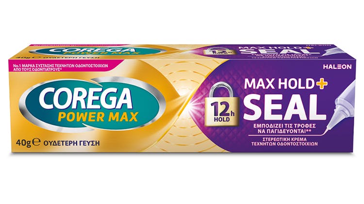 Συσκευασία στερεωτικής κρέμας Corega Max Hold + Seal