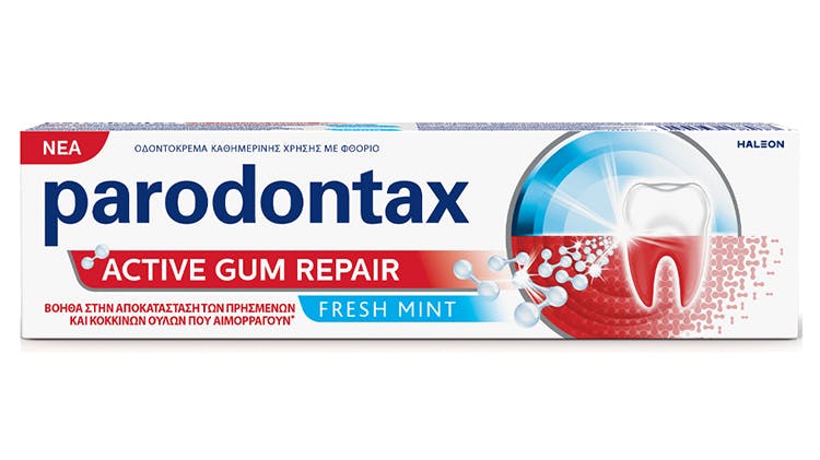 Συσκευασία οδοντόκρεμας parodontax Gum + Breath & Sensitivity