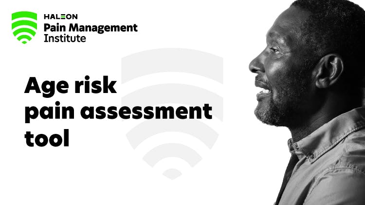 Image of the Haleon Pain Management Institute logo, and the side profile of a middle aged man