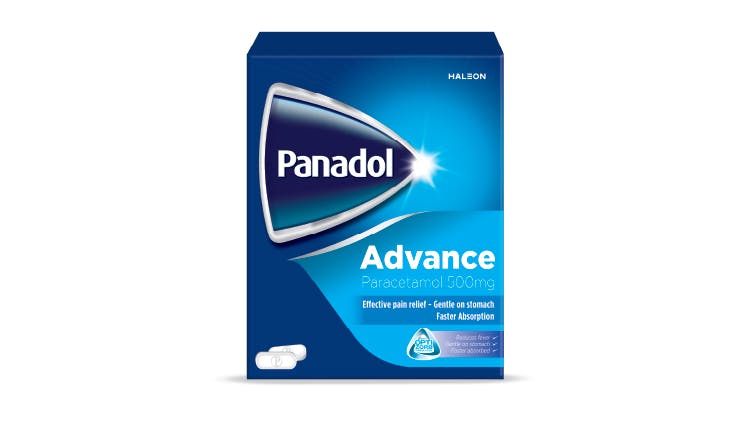 Panadol Advance with 500mg paracetamol pack shot