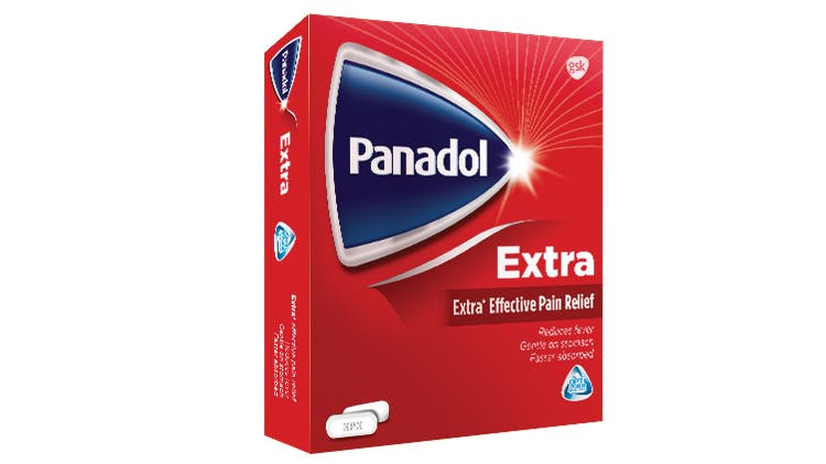 Panadol Extra with 500mg paracetamol and 65mg caffeine pack shot