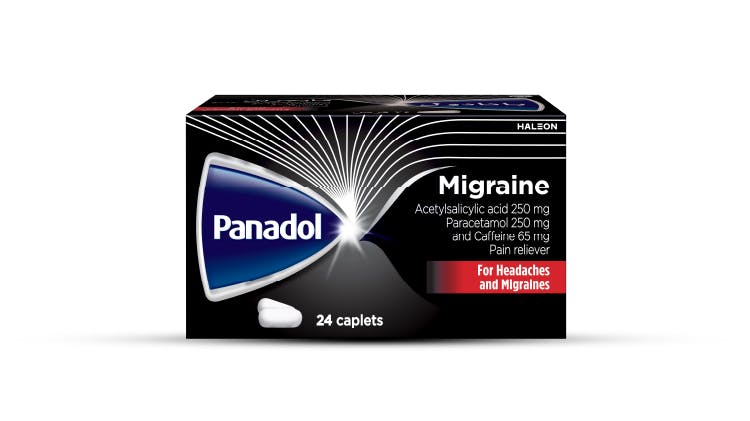 Panadol Migraine with paracetamol, caffeine and aspirin pack shot