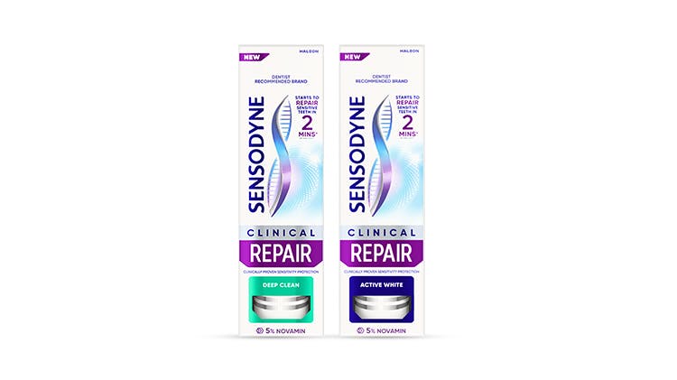 Sensodyne Clinical Repair Deep Clean and Active White Toothpaste pack shot