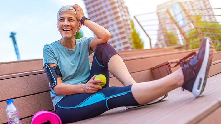 Active lady on bench