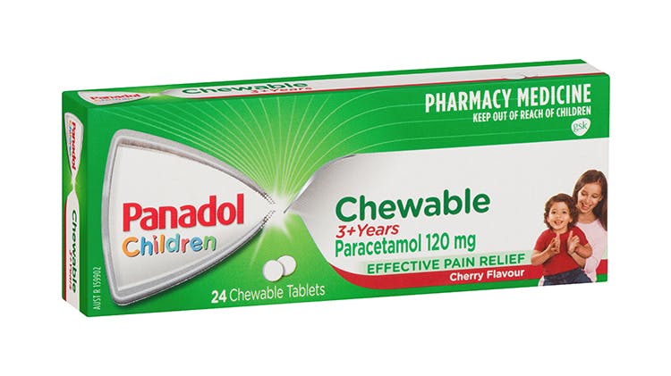 Children’s Panadol 3+ years Chewable Tablets pack shot