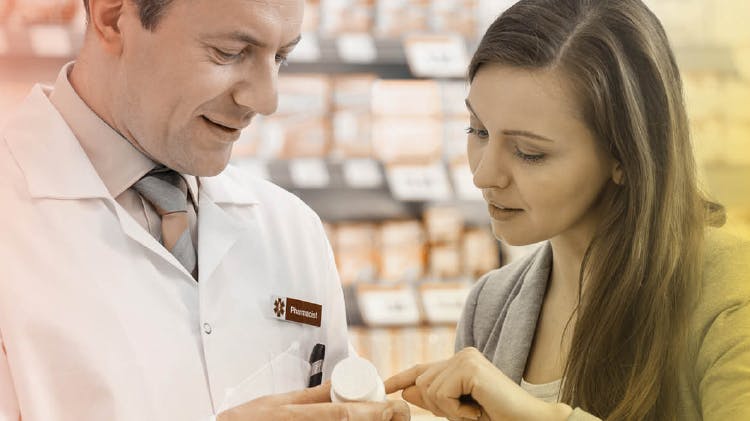 Patient in consultation with a pharmacist