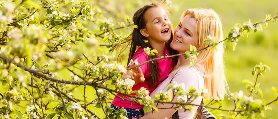 Child and mother outside