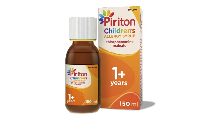 Pack shot of Piriton Syrup and Piriton Tablets