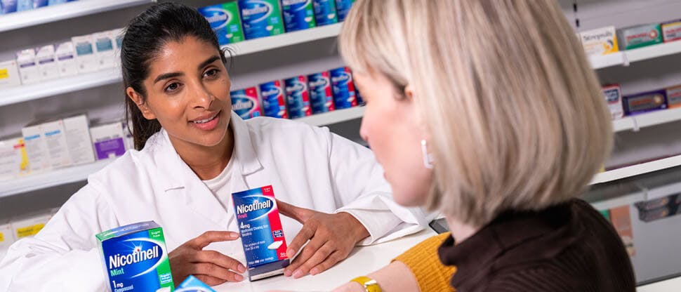 Pharmacist recommending Nicotinell products