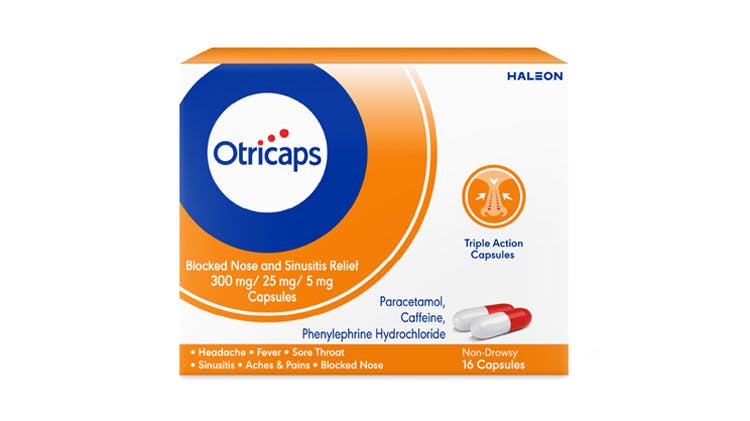 Otricaps Blocked Nose and Sinusitis Relief 300mg/ 25mg/ 5mg Capsules