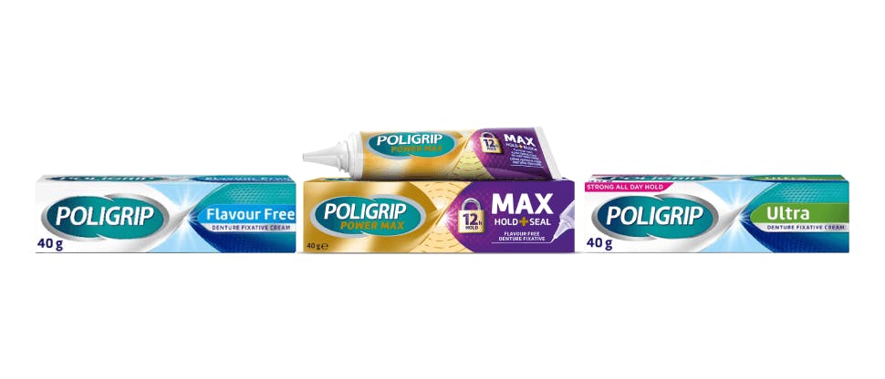Poligrip denture fixative product packshots