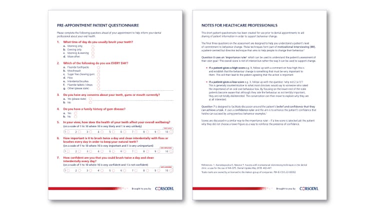 Thumbnail of Pre-appointment patient questionnaire