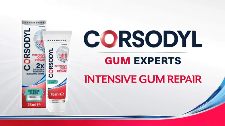 Corsodyl Intensive gum repair toothpaste pack shot