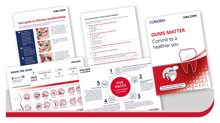 Image of a selection of resources to help patients take steps to better gum health