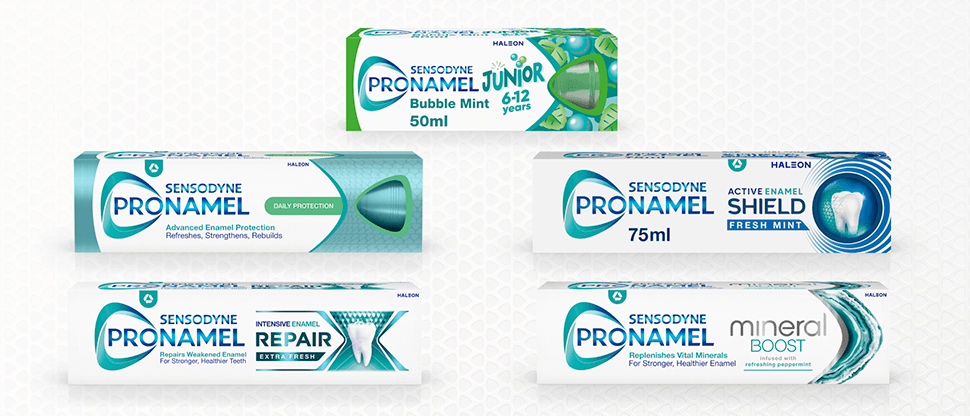 Some of the Pronamel toothpastes pack shots