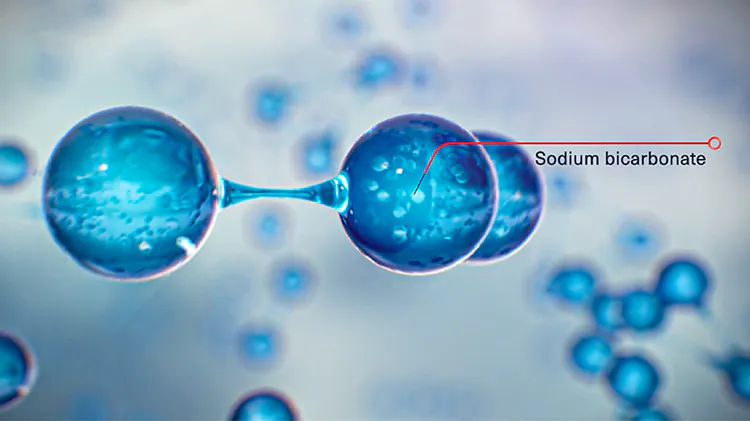 Close-up image of a sodium bicarbonate molecule