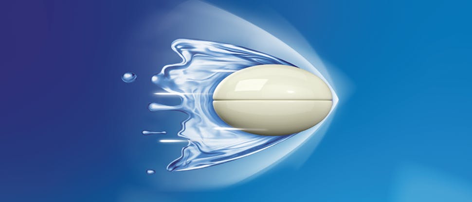 Image of liquid capsule which is white and oval shaped